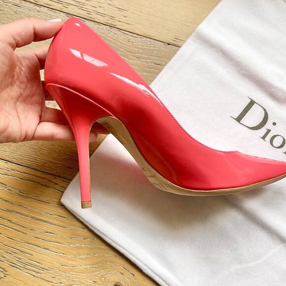 DIOR Cherie Patent Leather Pump Heels Coral Pink Size 38 / 7.5 - Picture 6 of 8